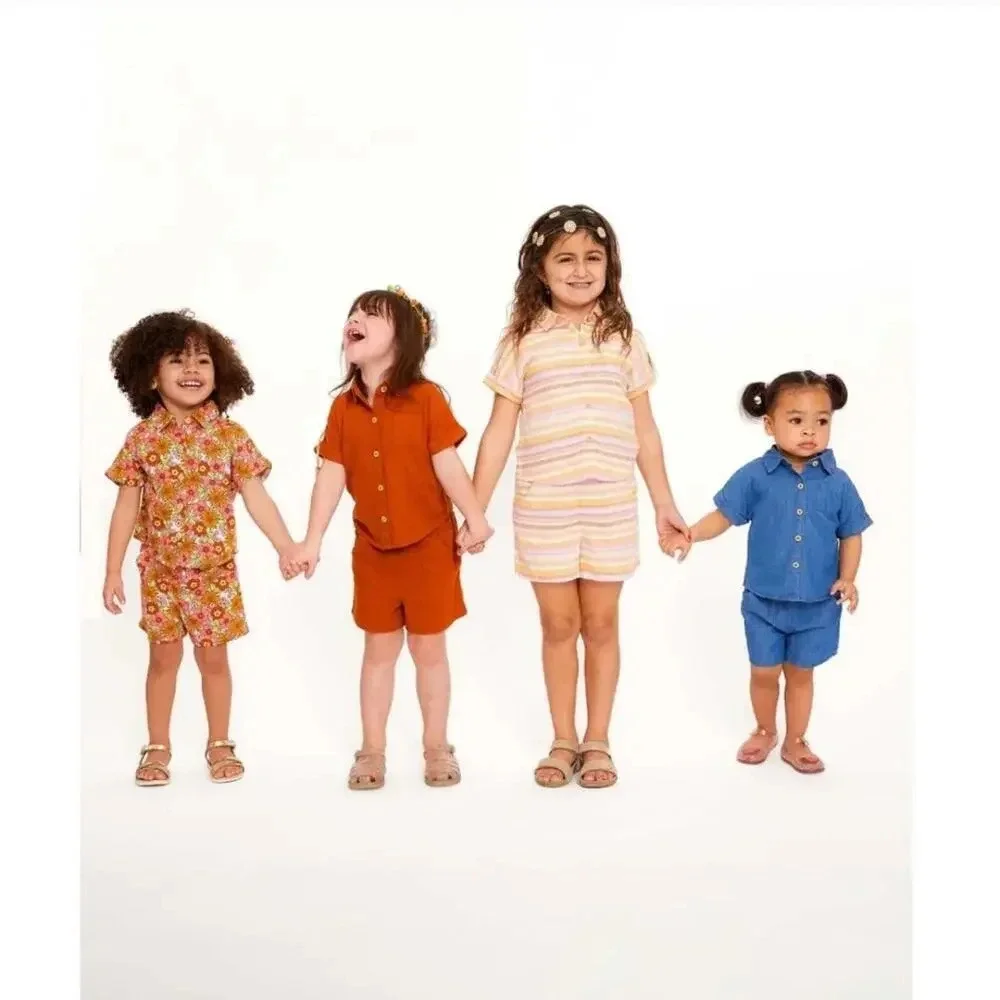Wonder Nation Baby Girl Elevated Shirt and Shorts Linen Blend Set Size 12m NWOT